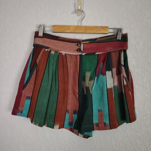 ULLA JOHNSON Marjani in Souk Pleated Striped Cotton Shorts Size 6 - Picture 2 of 15